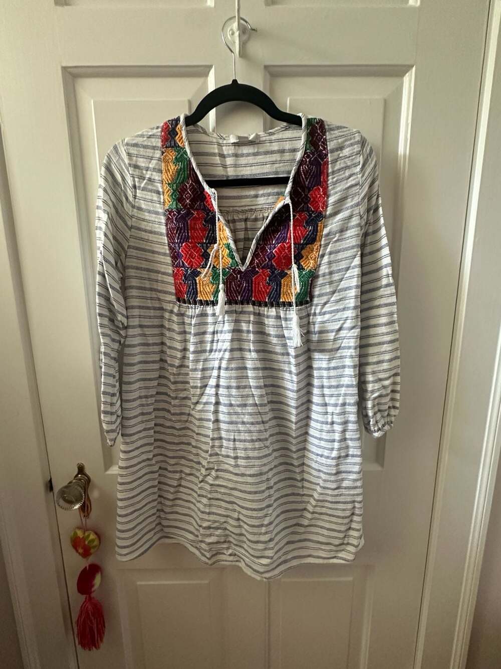 J. Crew Striped Gauze Cotton Embroidered Tunic Top Boho Size XS GUC L1756